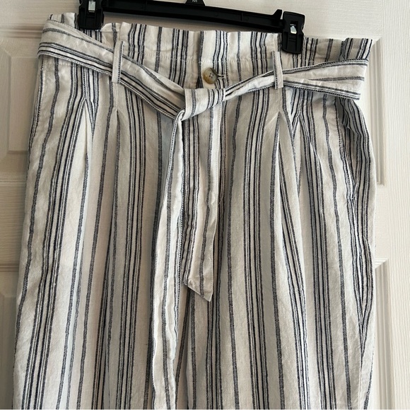 Madewell Women's Linen Cotton Blend Paperbag pants blue white belted size 12 - Picture 11 of 12